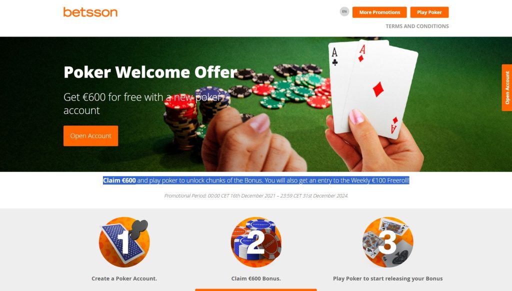 Get €600 for free with a new poker account