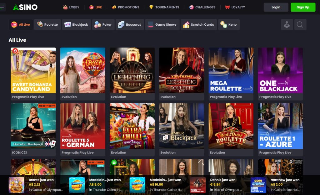asino live casino games