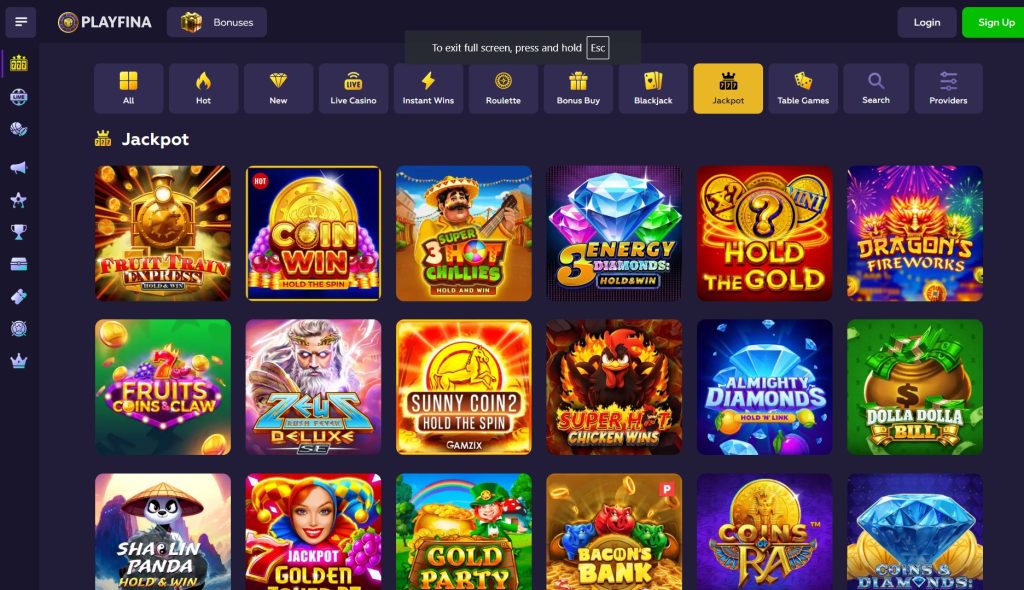 playfina jackpots