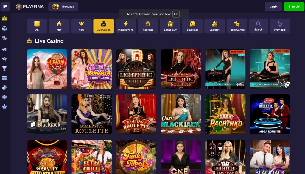 playfina live casino