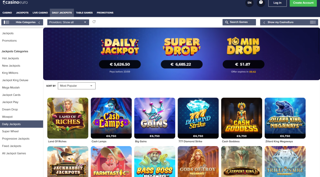 casino euro daily jackpots
